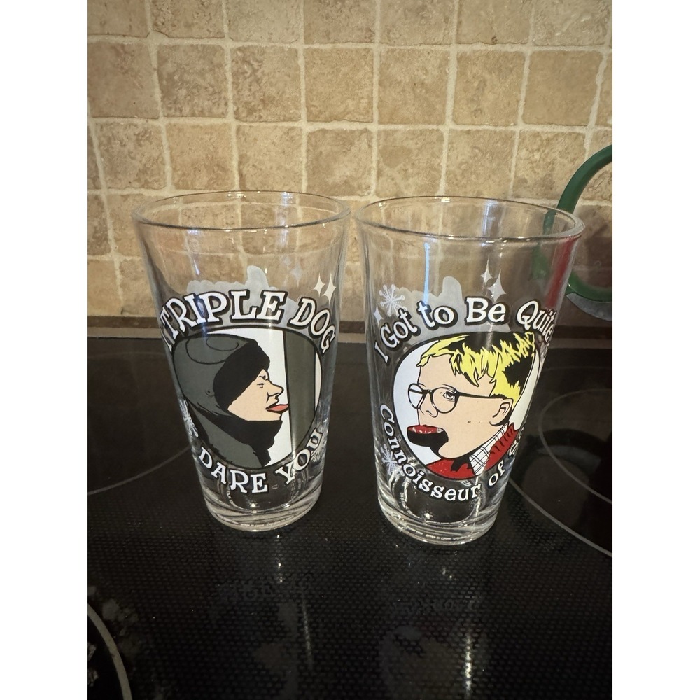 A Christmas Story Pint Glass Set Triple Dog Dare You Ralphie Movie Quote 16oz